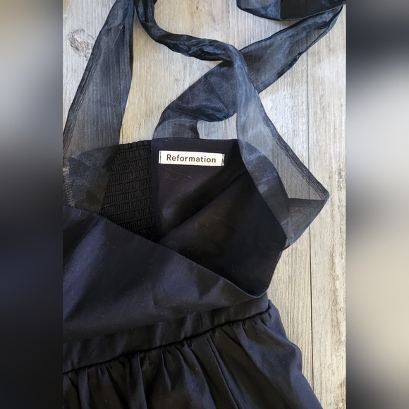 Reformation Enza Tie Strap Bubble Hem Minidress In Black - Picture 5 of 9